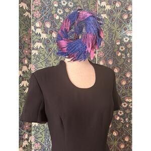 Vintage fascinator hat in mesh and velvet and silk feathers